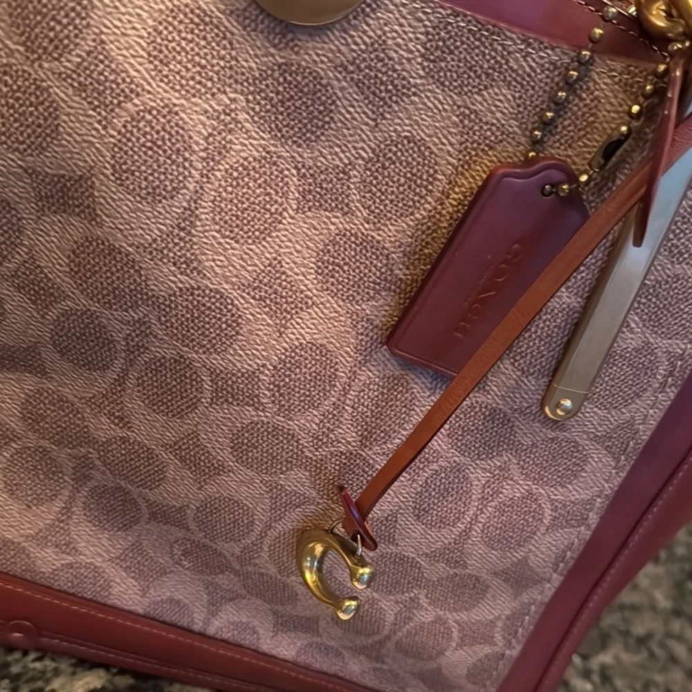 Coach Brown leather and Tan coated canvas Satchel with Structured Design NWT